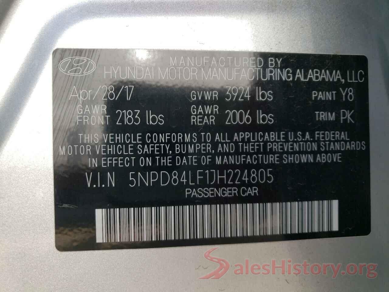 5NPD84LF1JH224805 2018 HYUNDAI ELANTRA