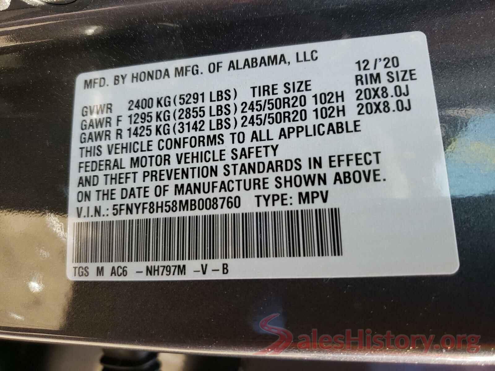 5FNYF8H58MB008760 2021 HONDA PASSPORT