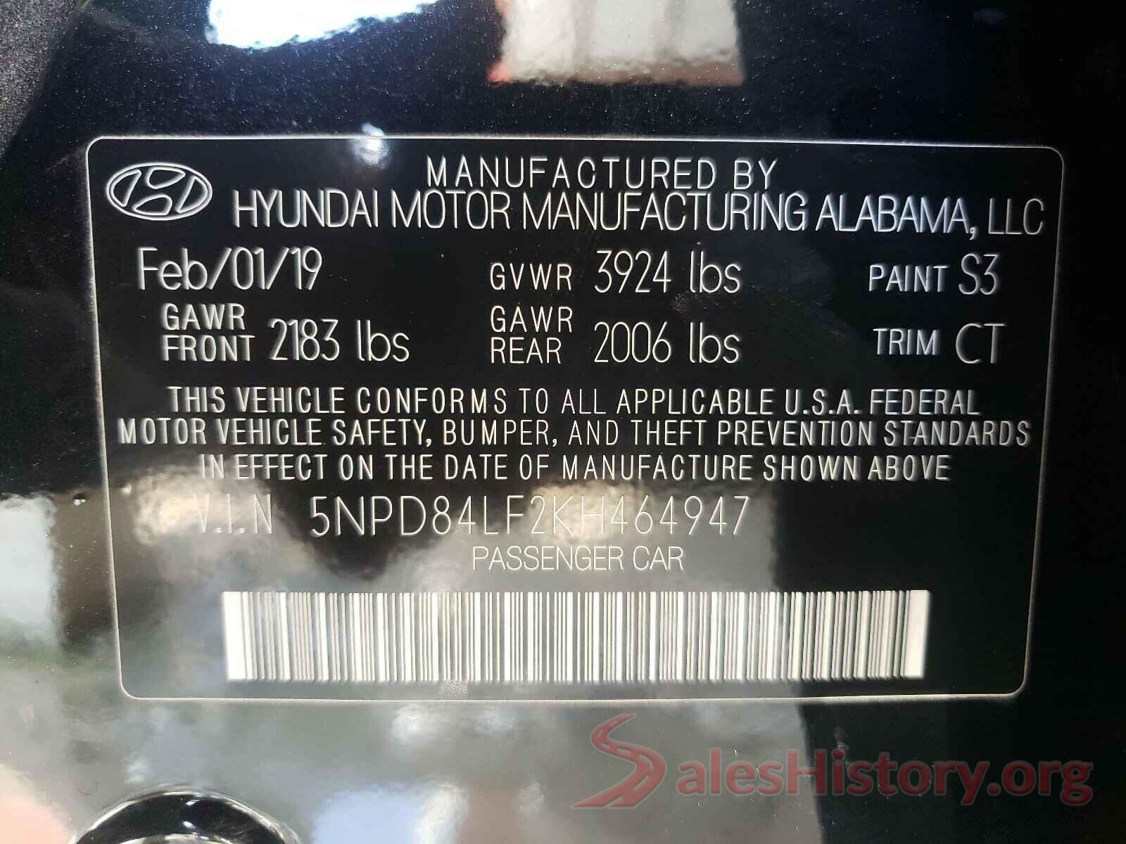 5NPD84LF2KH464947 2019 HYUNDAI ELANTRA