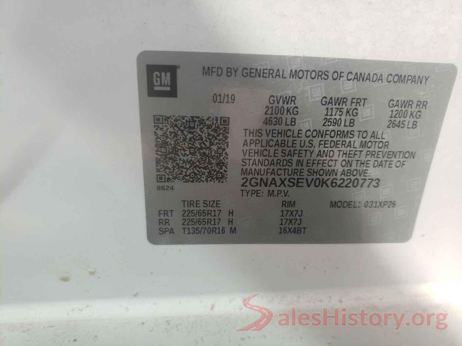 2GNAXSEV0K6220773 2019 CHEVROLET EQUINOX