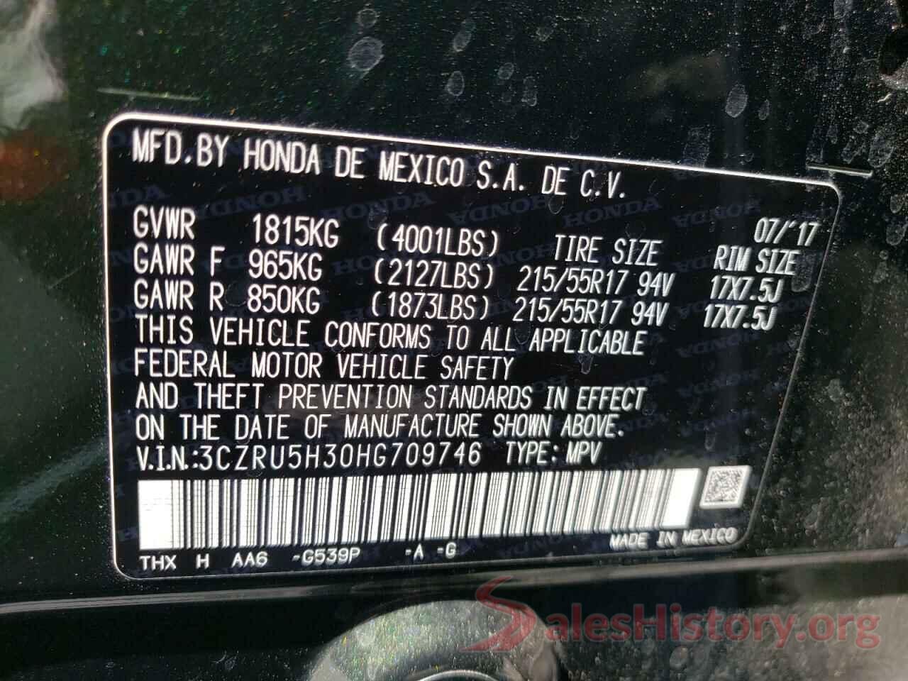 3CZRU5H30HG709746 2017 HONDA HR-V