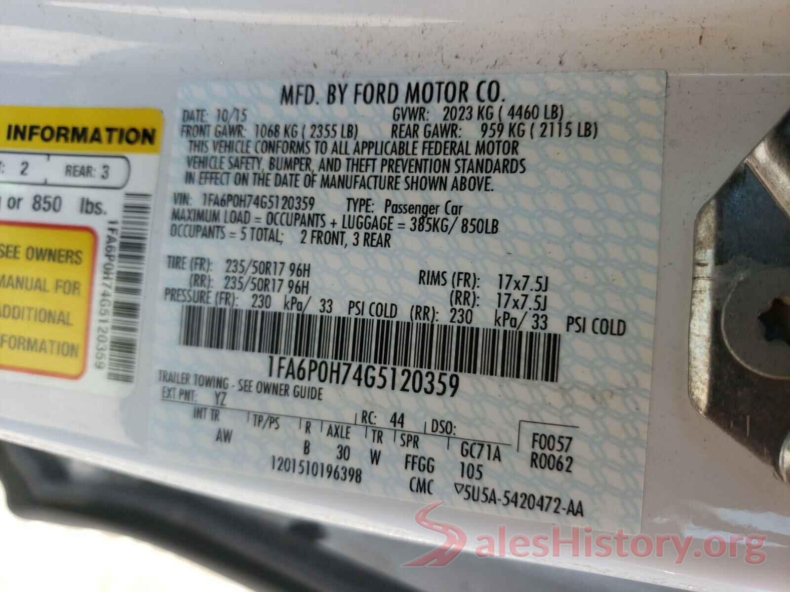 1FA6P0H74G5120359 2016 FORD FUSION