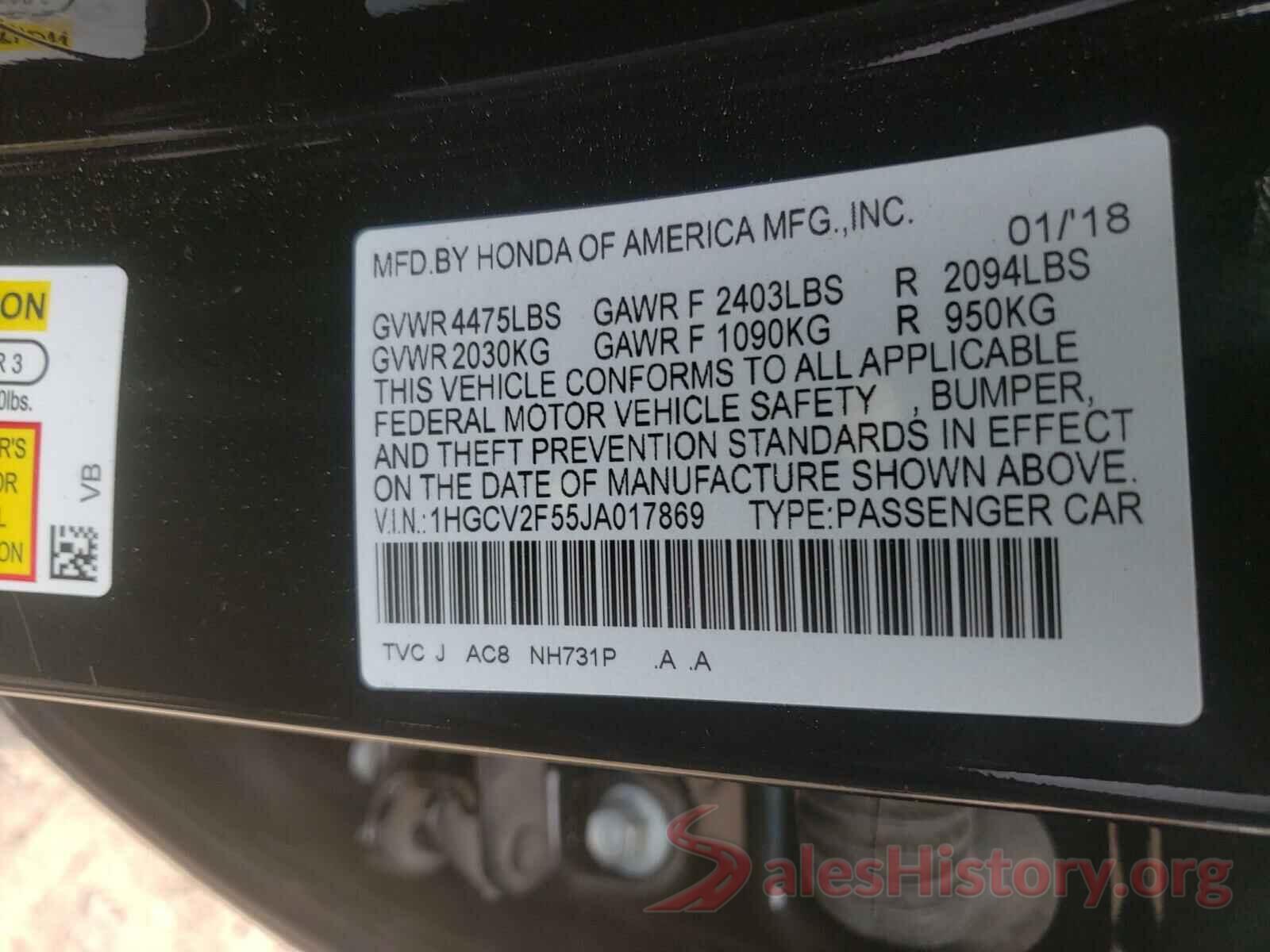 1HGCV2F55JA017869 2018 HONDA ACCORD