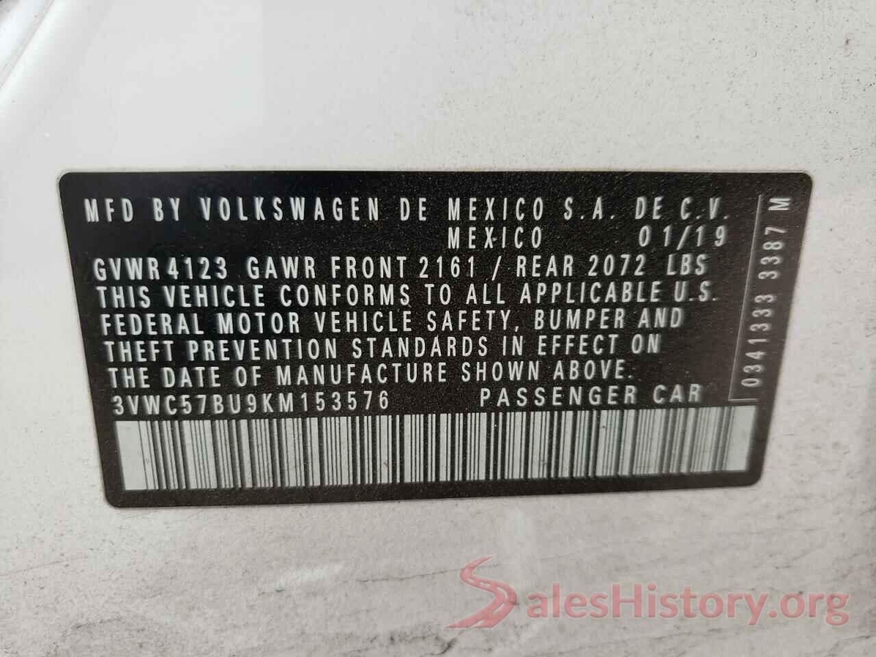 3VWC57BU9KM153576 2019 VOLKSWAGEN JETTA