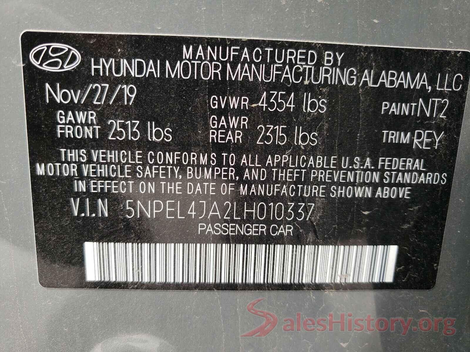 5NPEL4JA2LH010337 2020 HYUNDAI SONATA