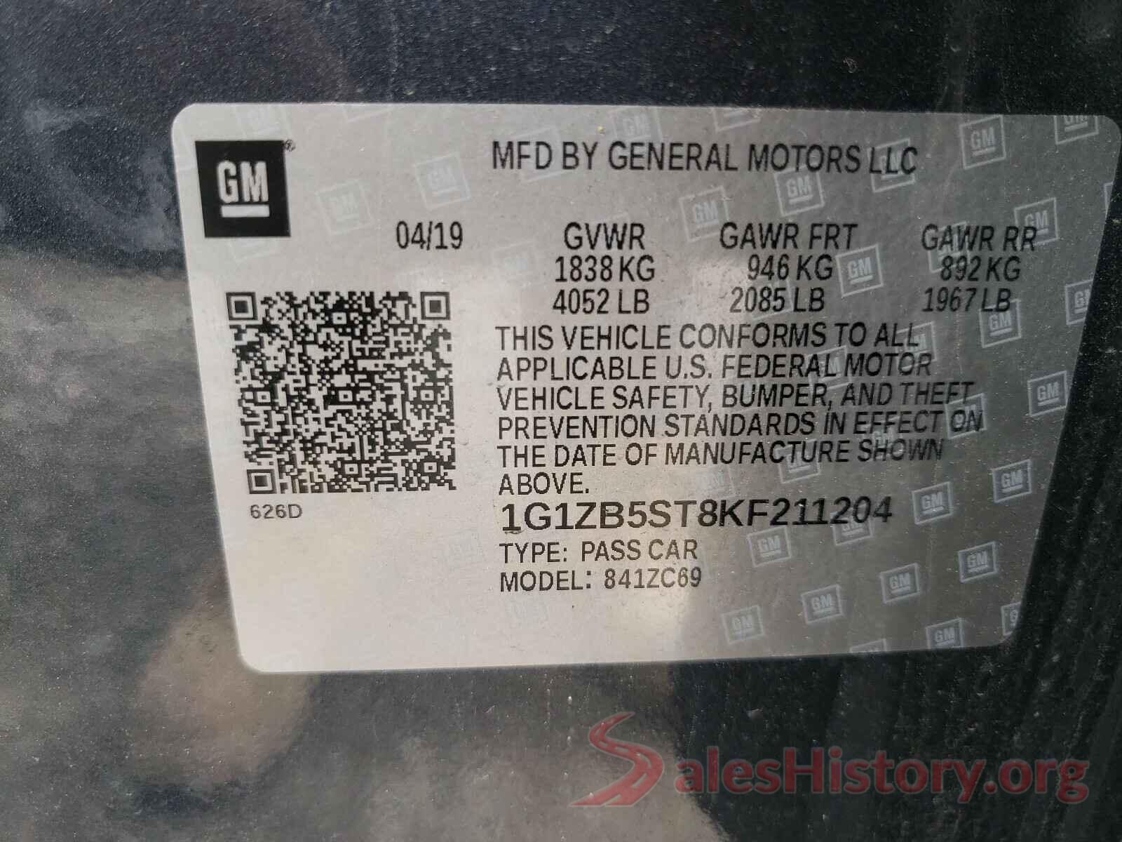 1G1ZB5ST8KF211204 2019 CHEVROLET MALIBU