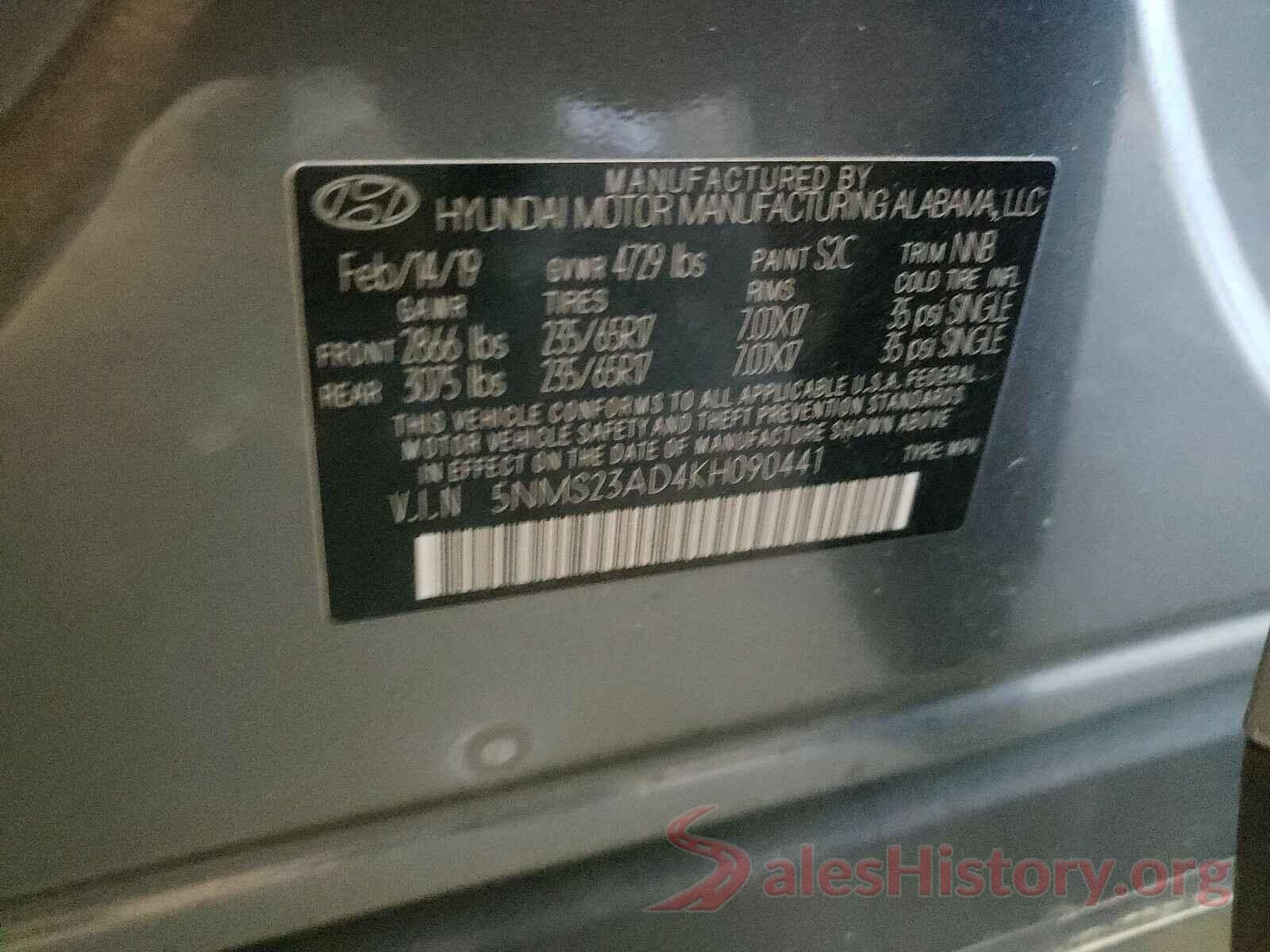 5NMS23AD4KH090441 2019 HYUNDAI SANTA FE