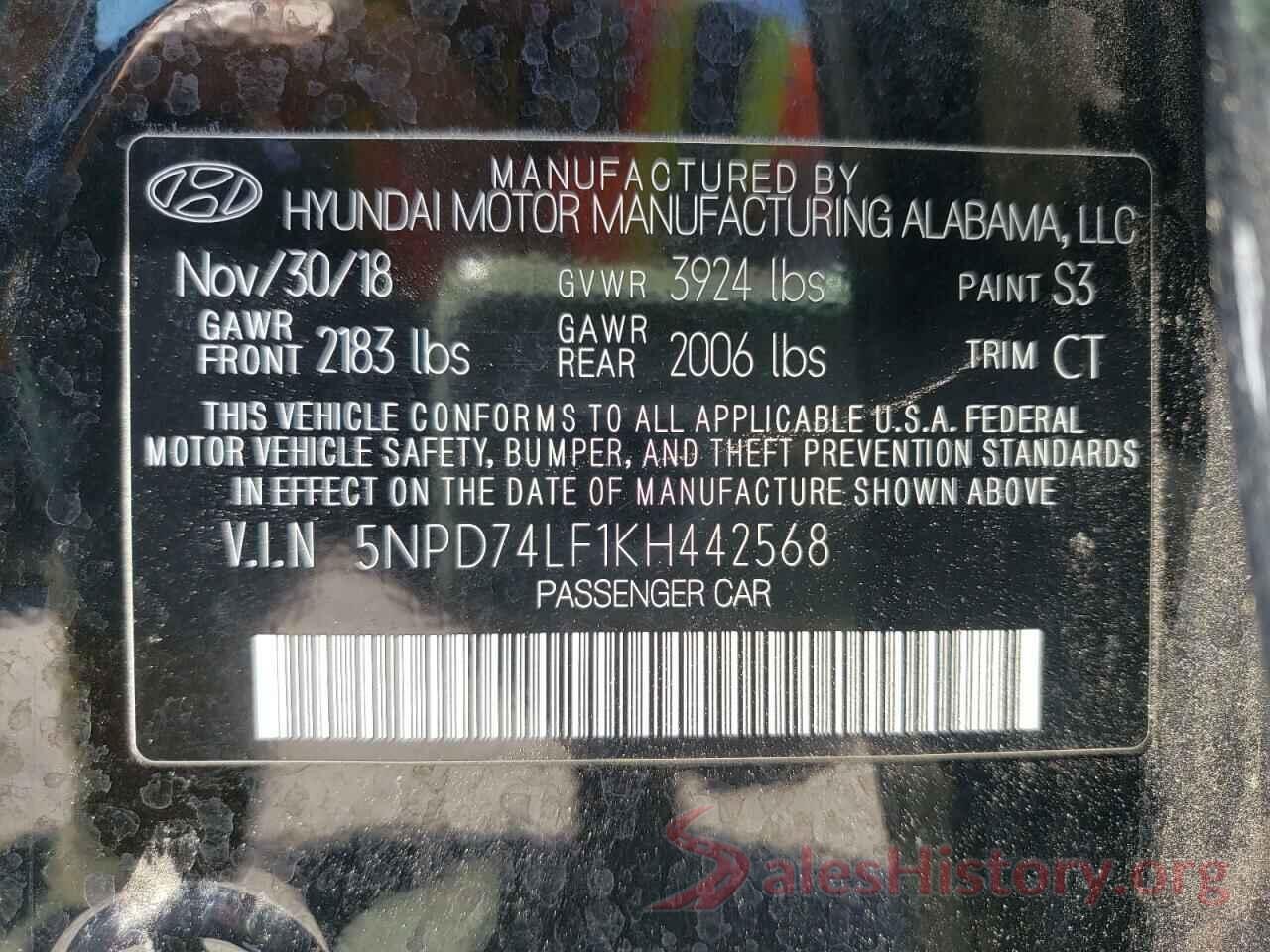 5NPD74LF1KH442568 2019 HYUNDAI ELANTRA