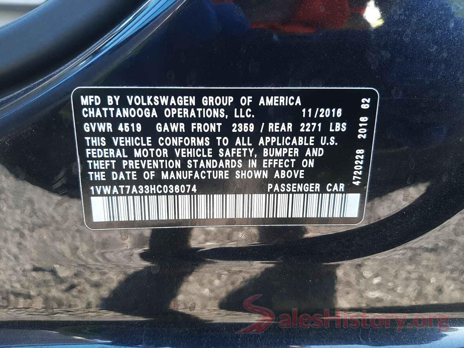 1VWAT7A33HC036074 2017 VOLKSWAGEN PASSAT