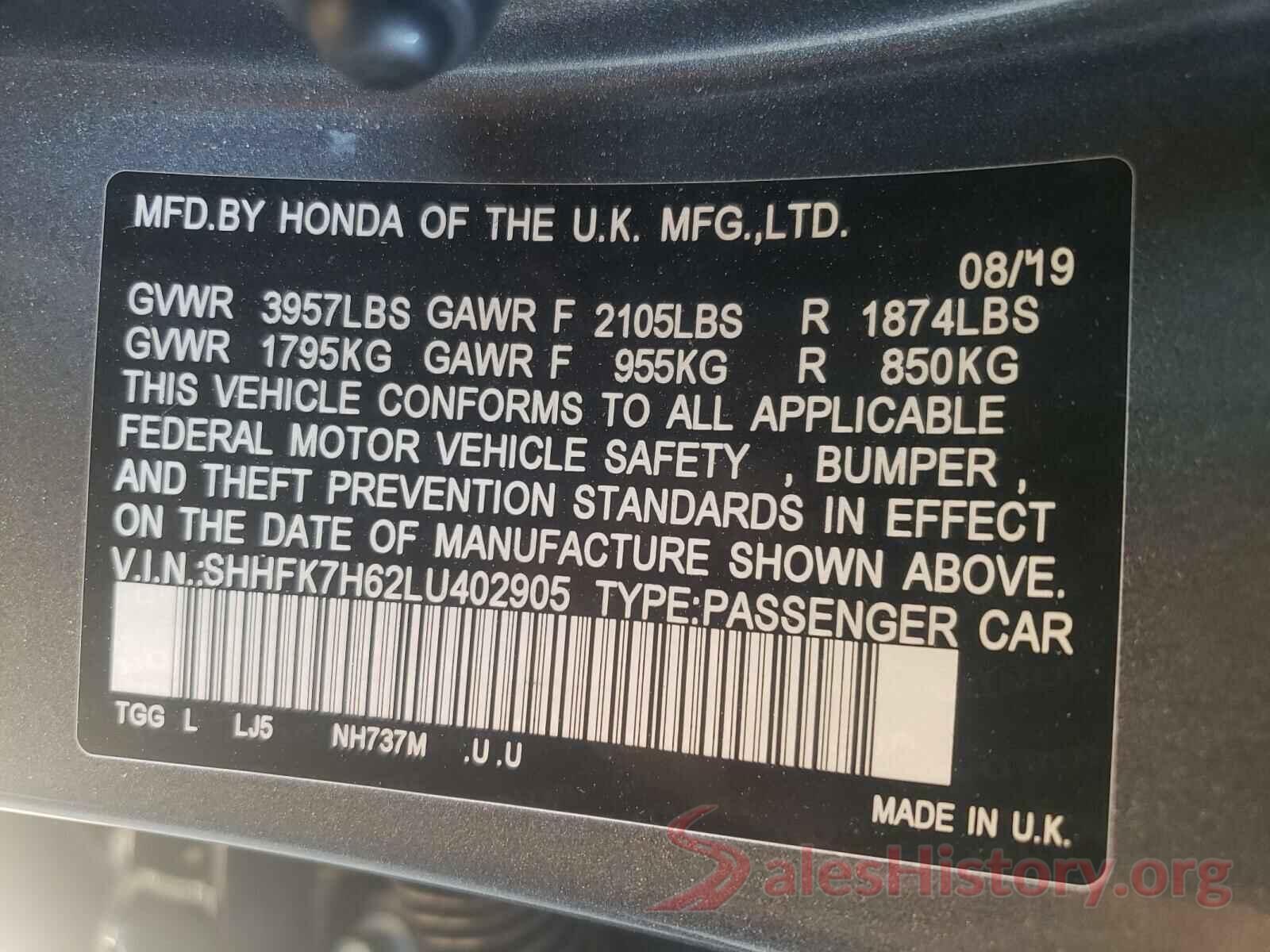 SHHFK7H62LU402905 2020 HONDA CIVIC