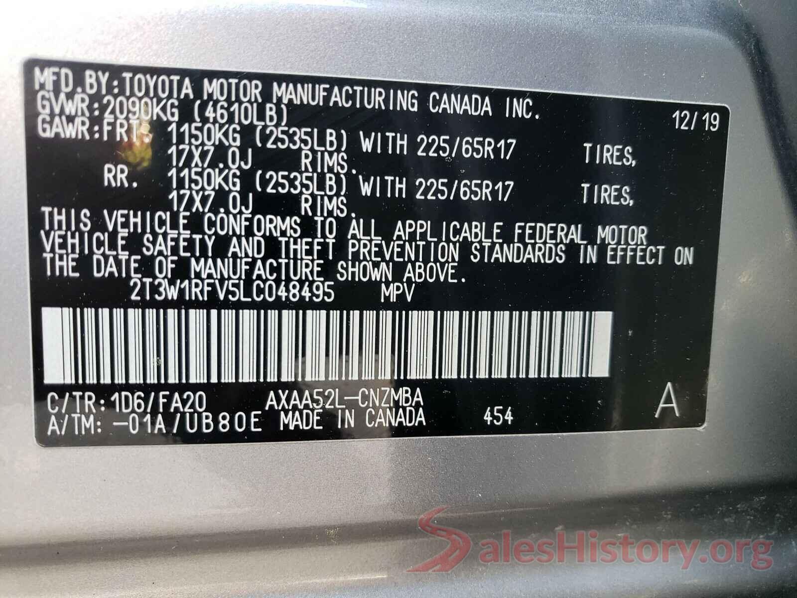 2T3W1RFV5LC048495 2020 TOYOTA RAV4