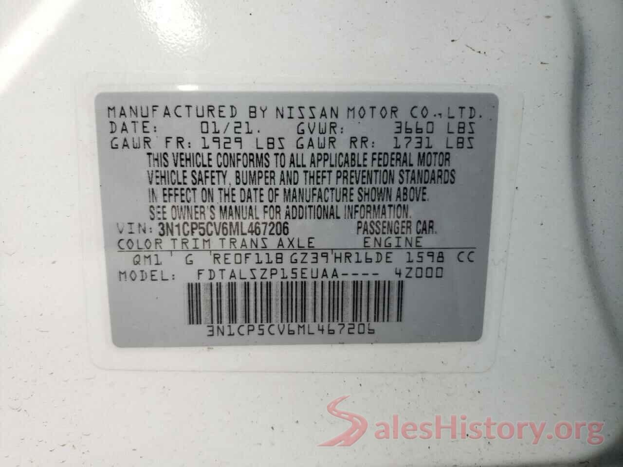 3N1CP5CV6ML467206 2021 NISSAN KICKS