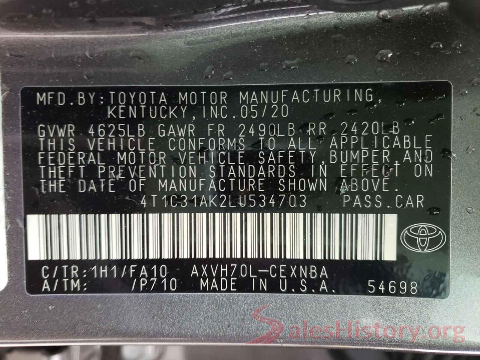 4T1C31AK2LU534703 2020 TOYOTA CAMRY