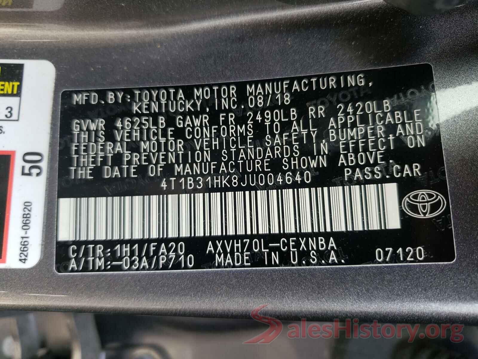 4T1B31HK8JU004640 2018 TOYOTA CAMRY