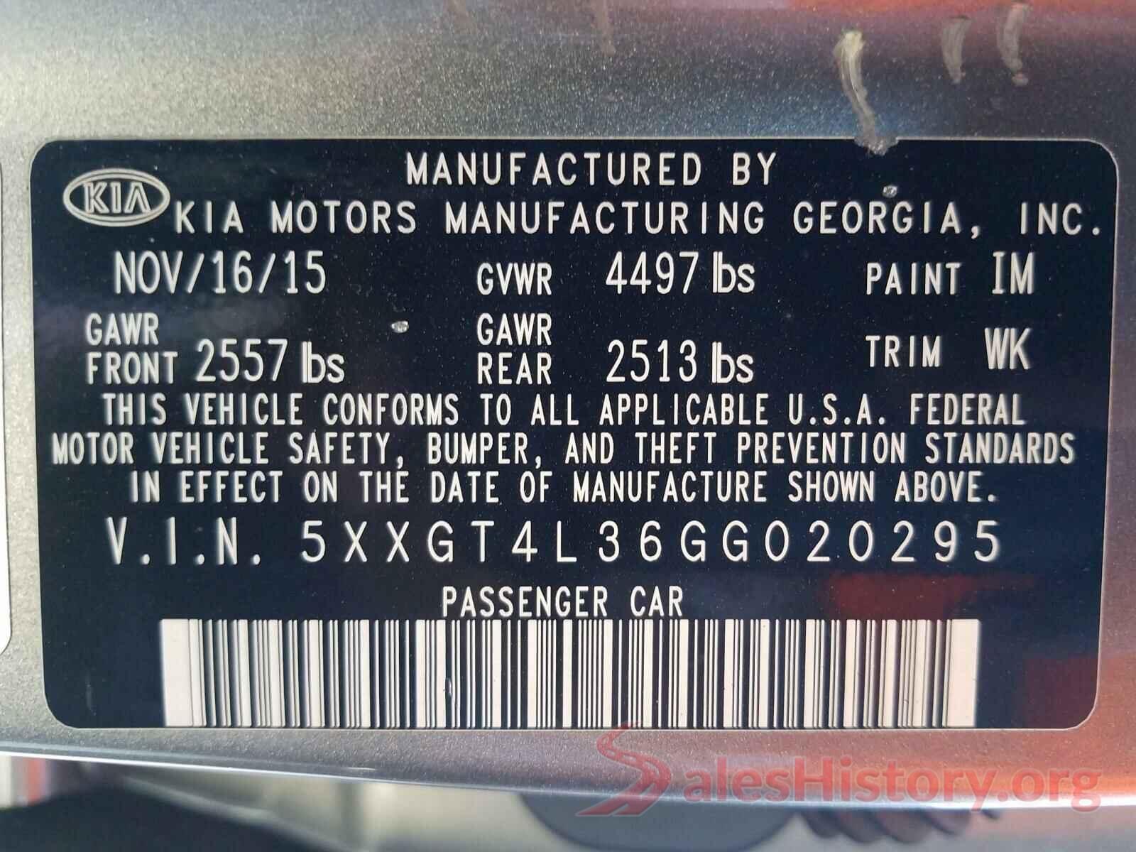 5XXGT4L36GG020295 2016 KIA OPTIMA