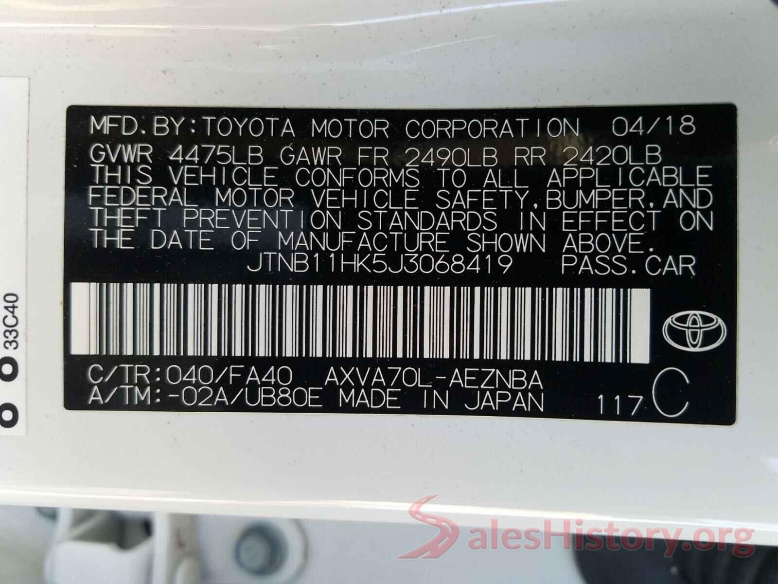 JTNB11HK5J3068419 2018 TOYOTA CAMRY