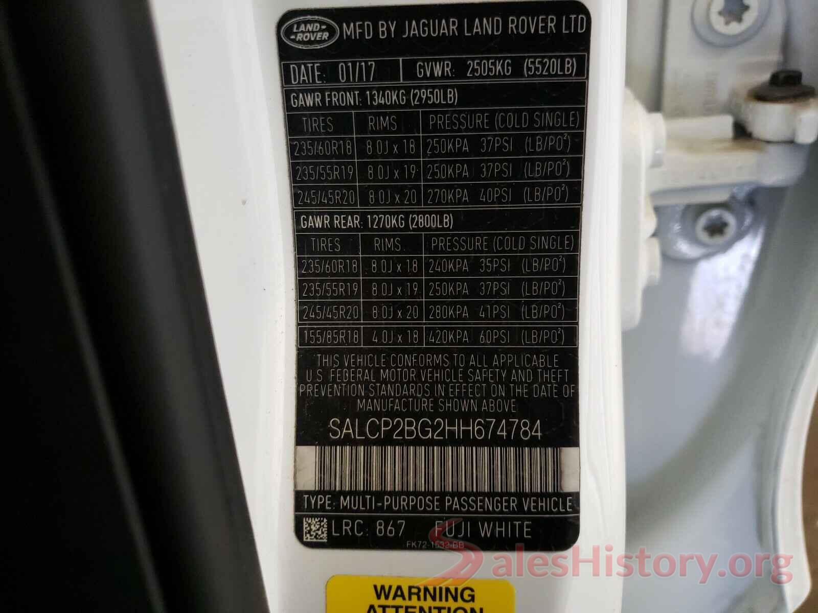 SALCP2BG2HH674784 2017 LAND ROVER DISCOVERY