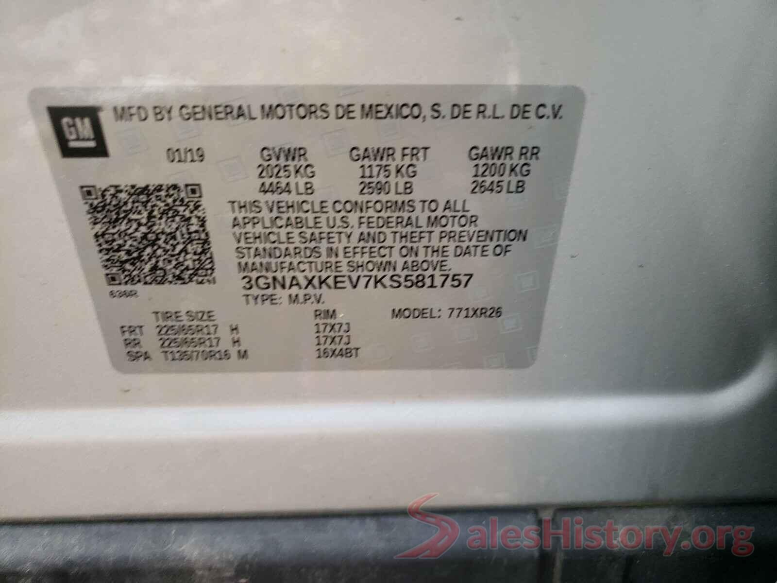 3GNAXKEV7KS581757 2019 CHEVROLET EQUINOX