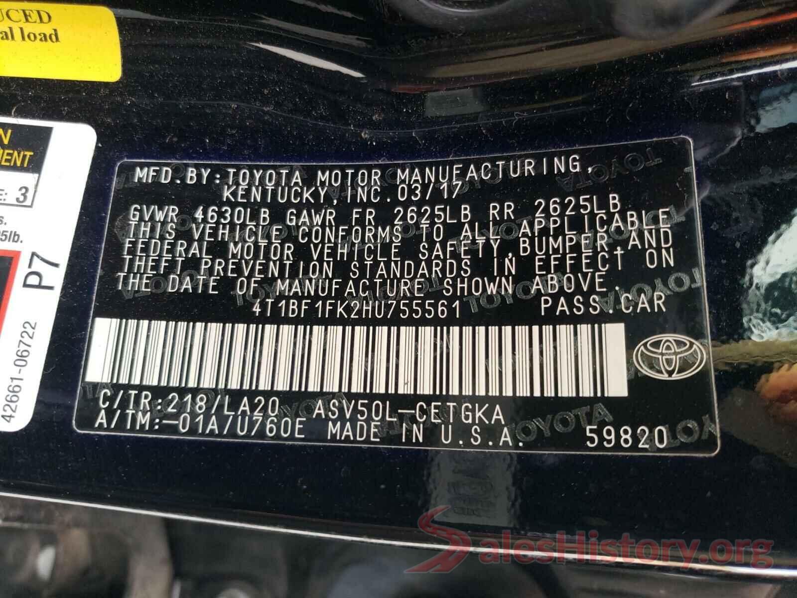 4T1BF1FK2HU755561 2017 TOYOTA CAMRY