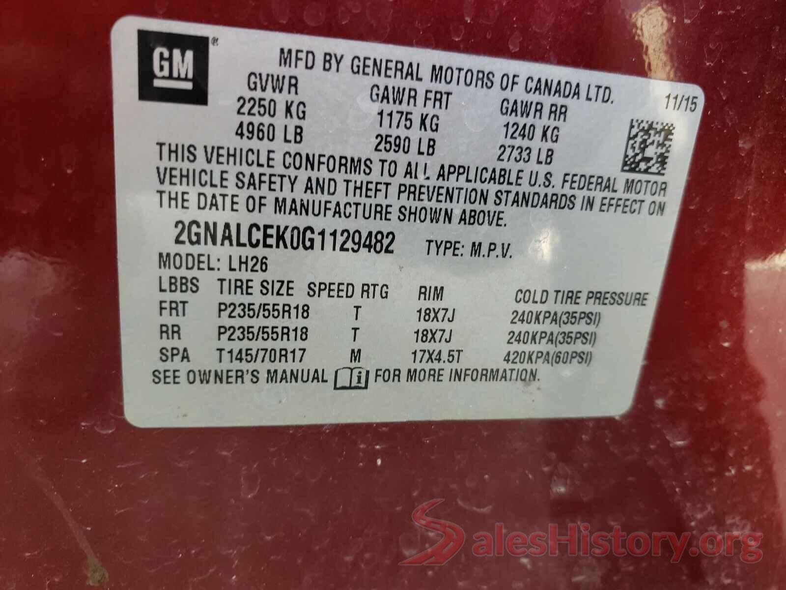 2GNALCEK0G1129482 2016 CHEVROLET EQUINOX