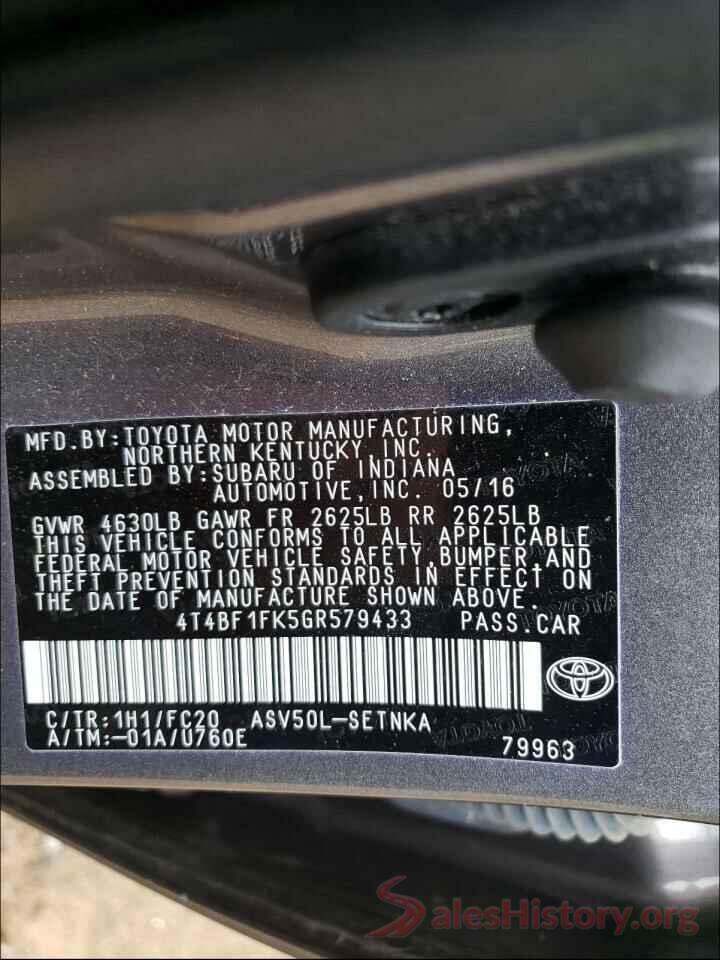 4T4BF1FK5GR579433 2016 TOYOTA CAMRY