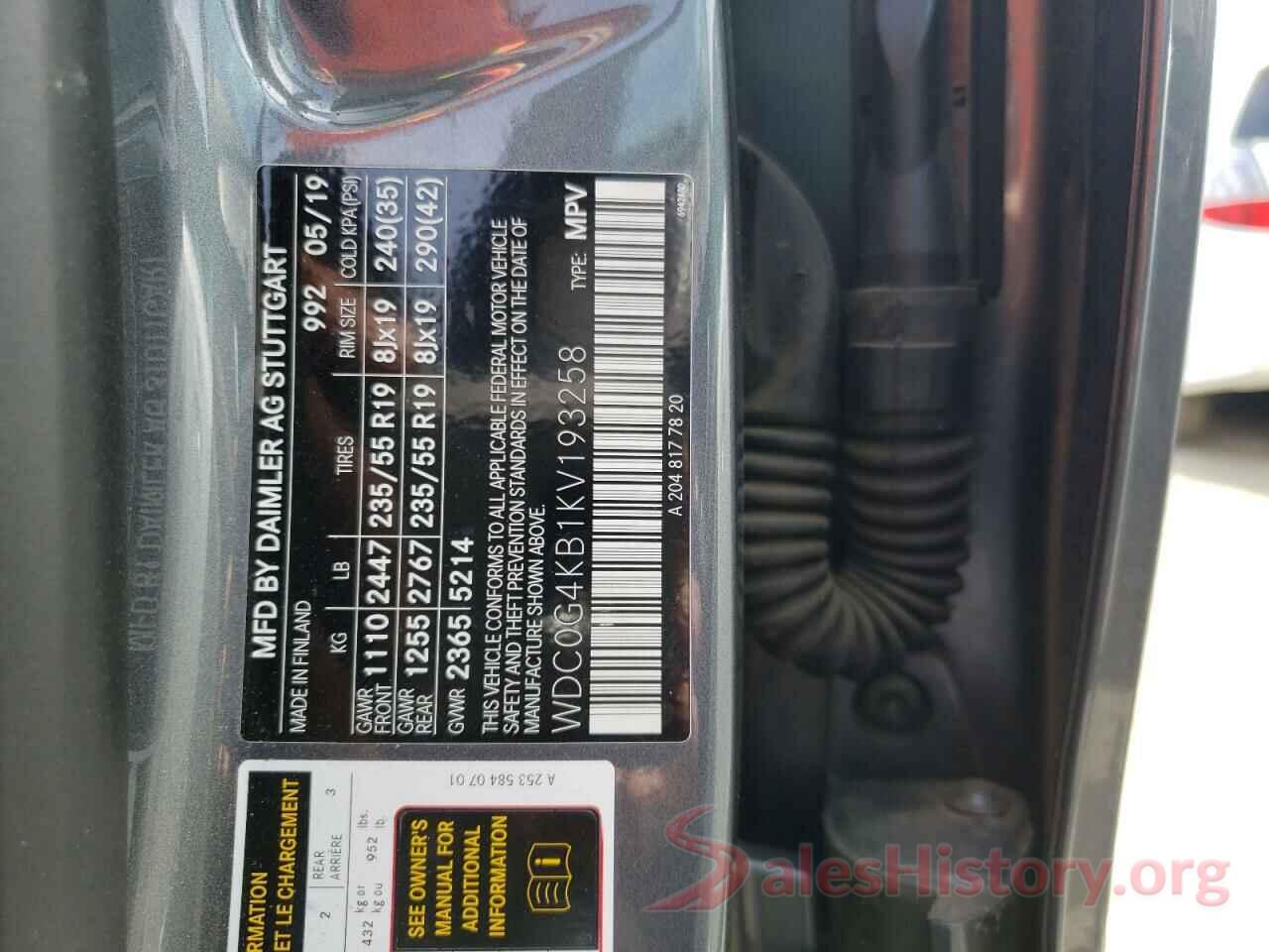 WDC0G4KB1KV193258 2019 MERCEDES-BENZ GLC-CLASS