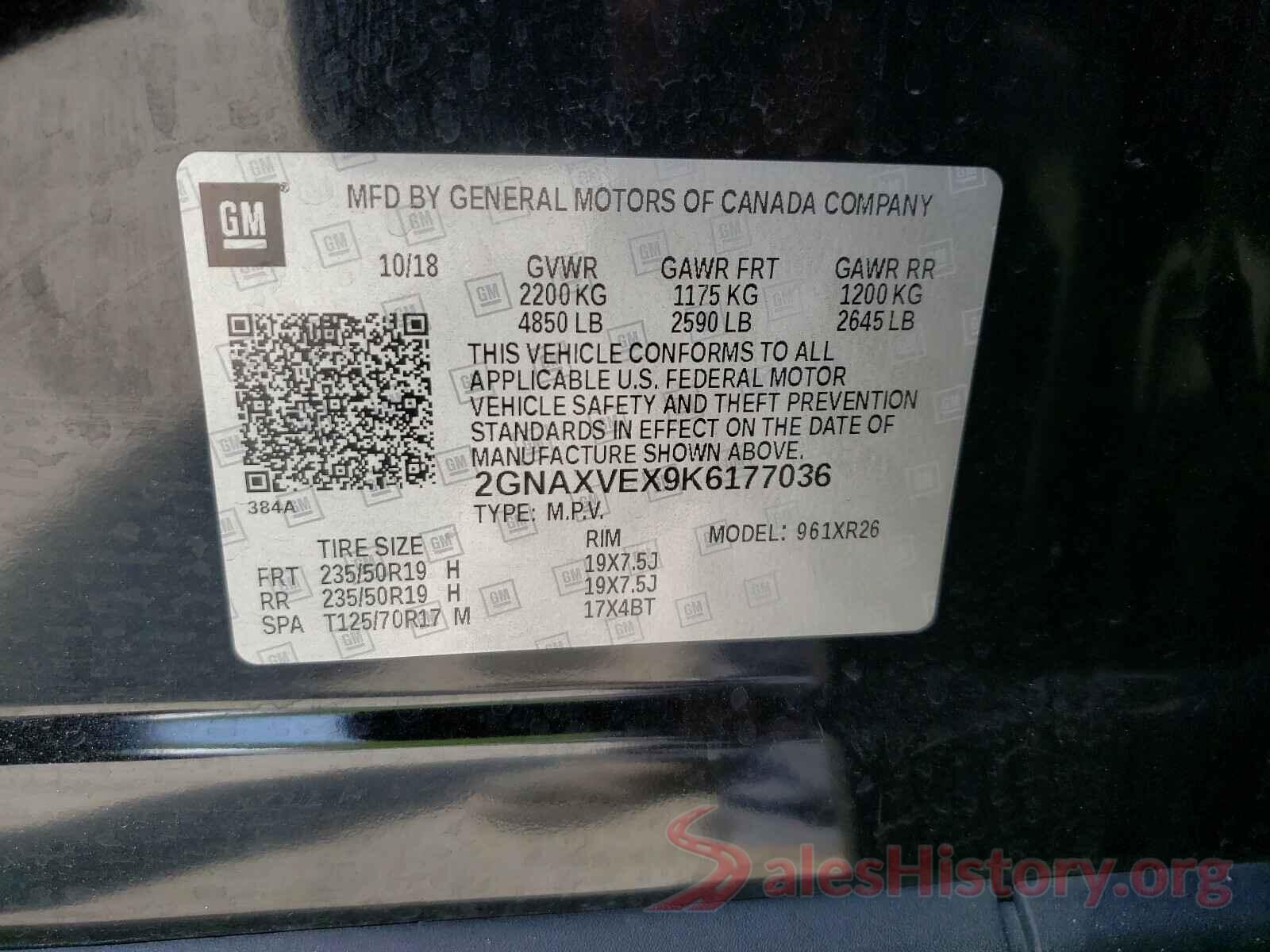 2GNAXVEX9K6177036 2019 CHEVROLET EQUINOX