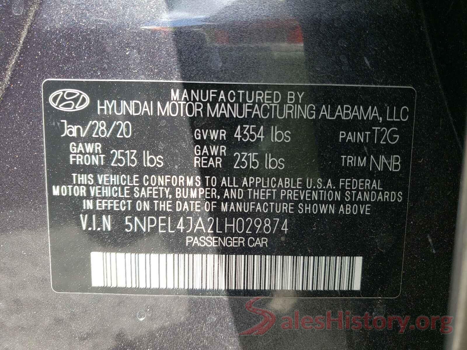 5NPEL4JA2LH029874 2020 HYUNDAI SONATA