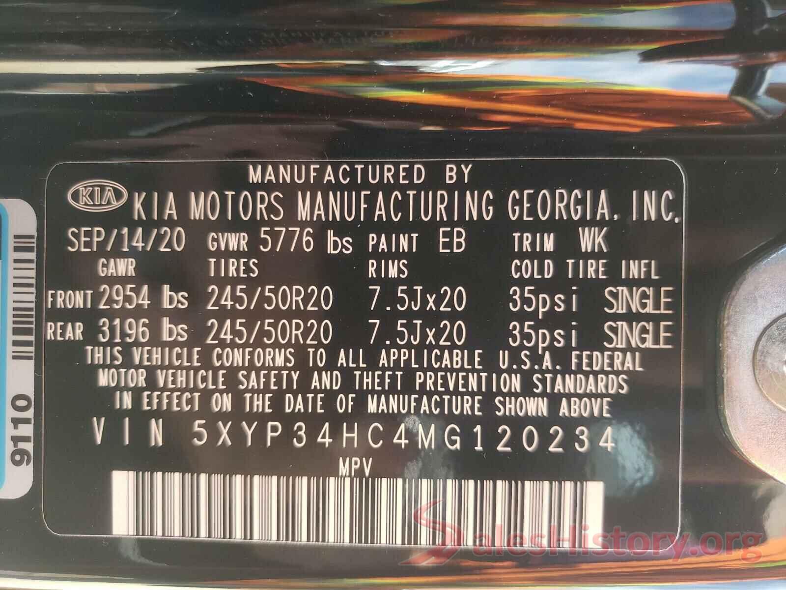 5XYP34HC4MG120234 2021 KIA TELLURIDE