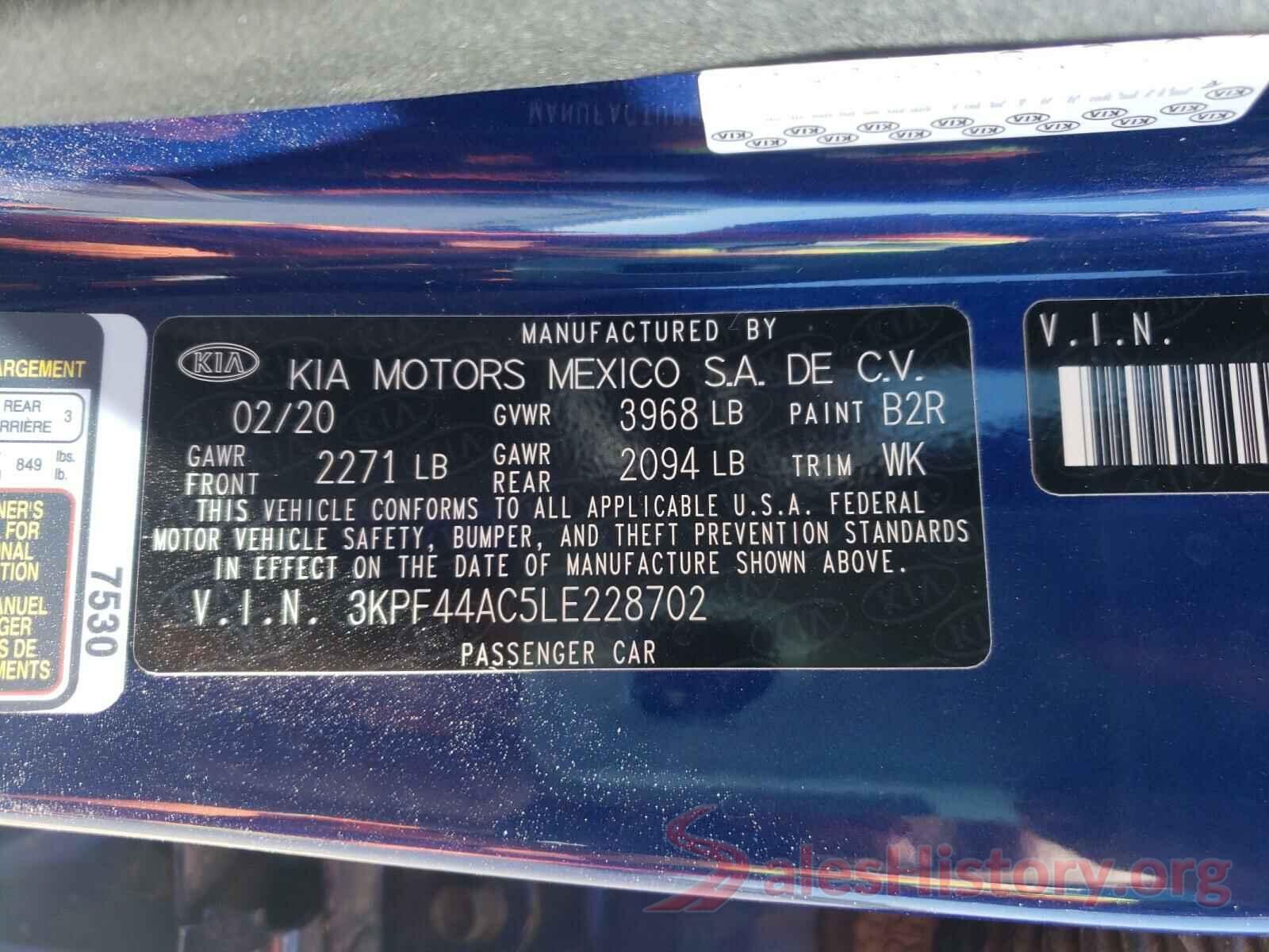 3KPF44AC5LE228702 2020 KIA FORTE