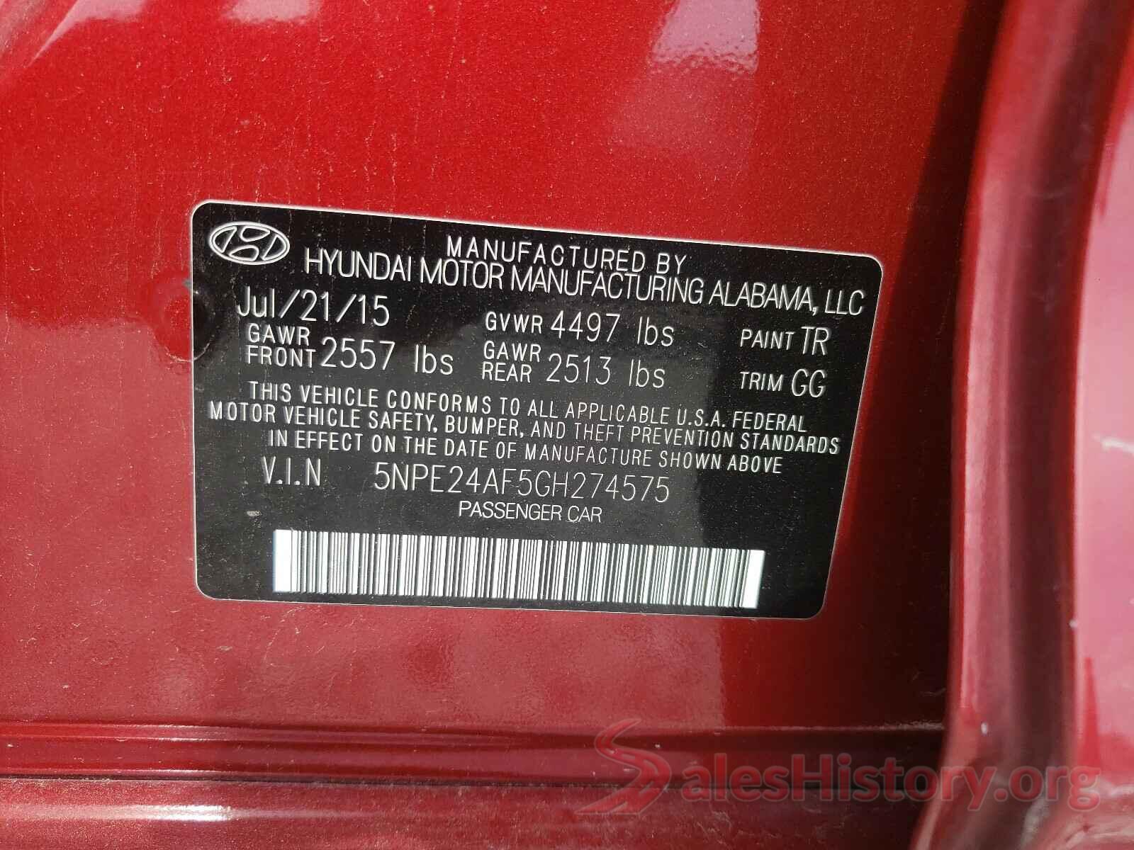 5NPE24AF5GH274575 2016 HYUNDAI SONATA