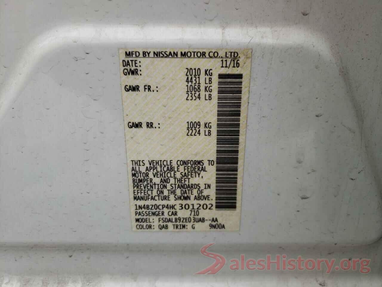 1N4BZ0CP4HC301202 2017 NISSAN LEAF