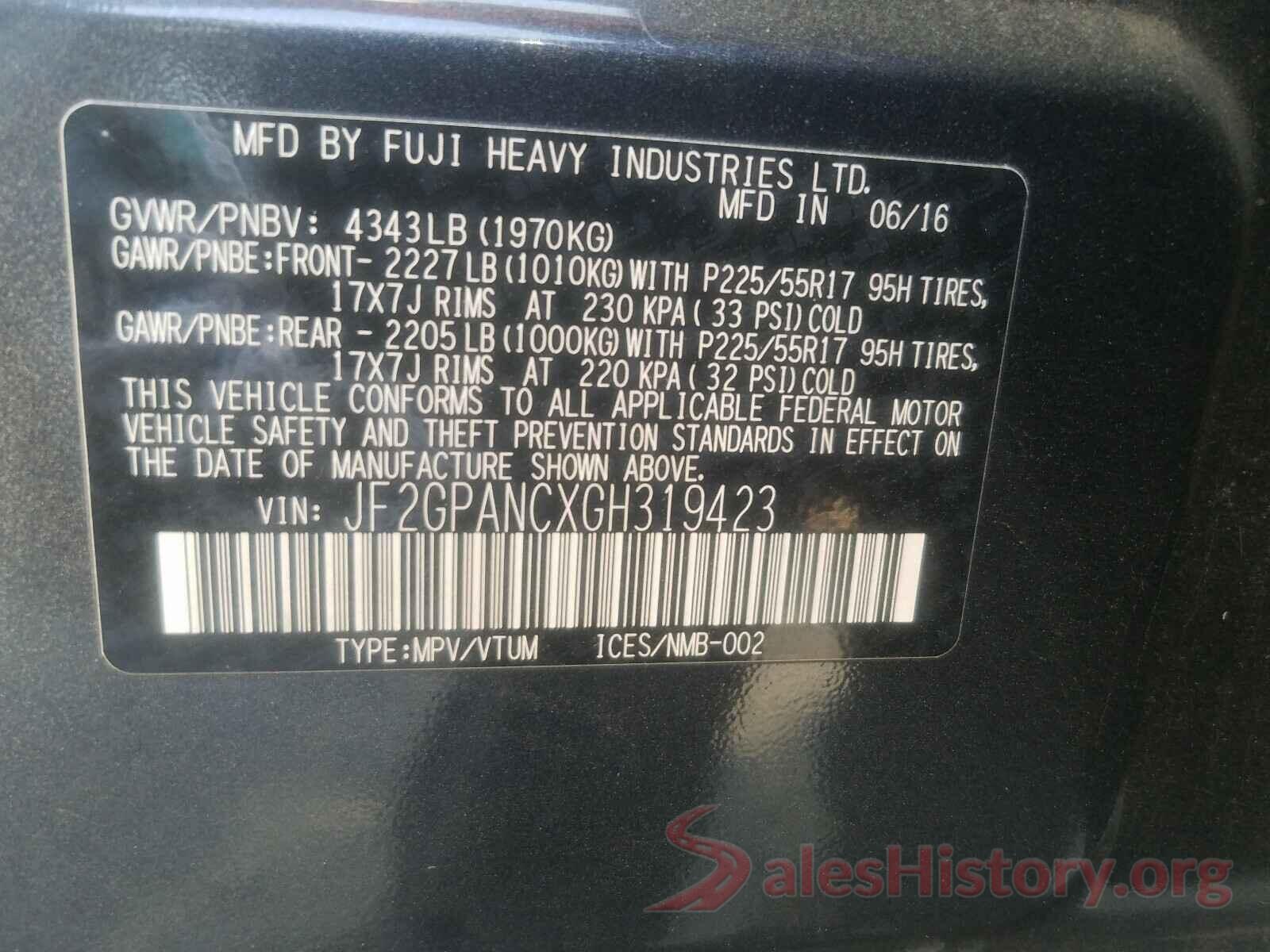 JF2GPANCXGH319423 2016 SUBARU CROSSTREK