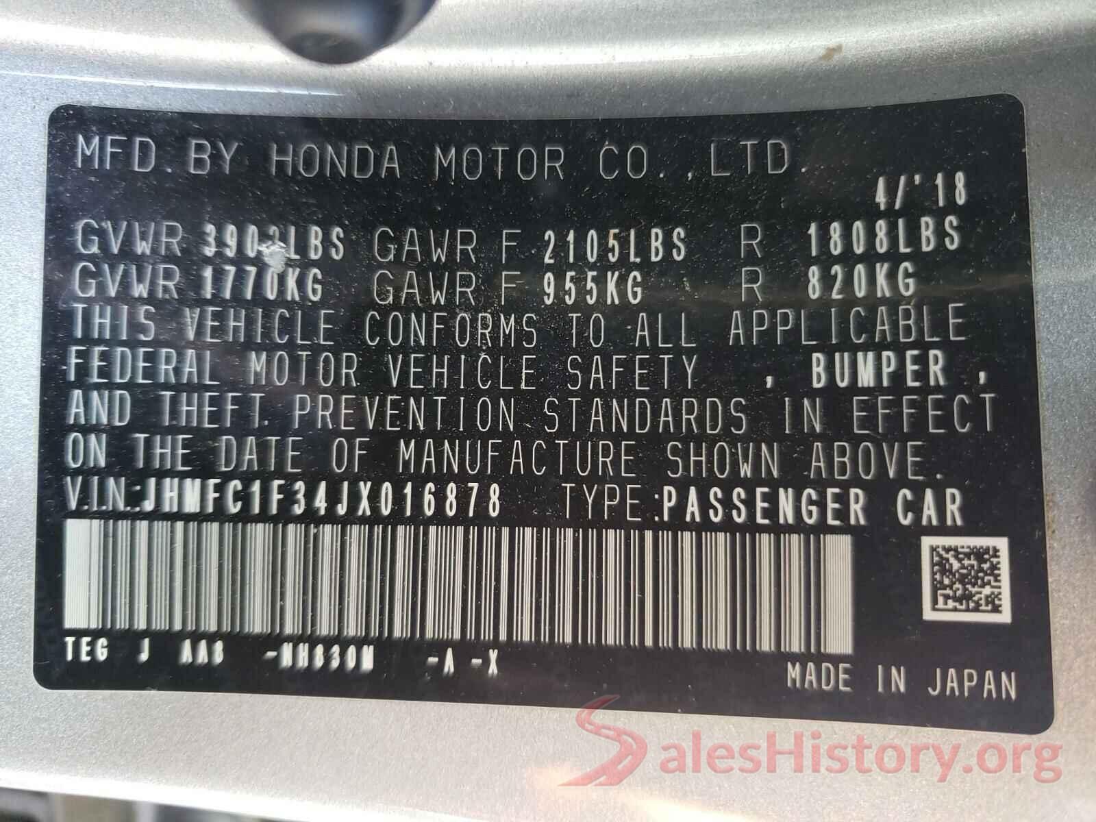 JHMFC1F34JX016878 2018 HONDA CIVIC