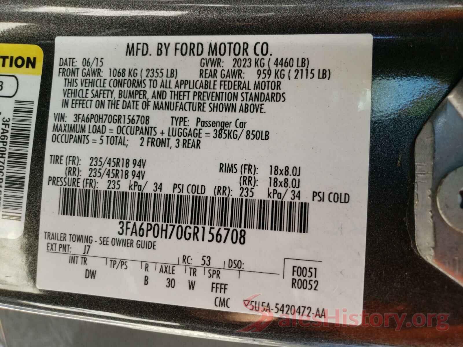 3FA6P0H70GR156708 2016 FORD FUSION