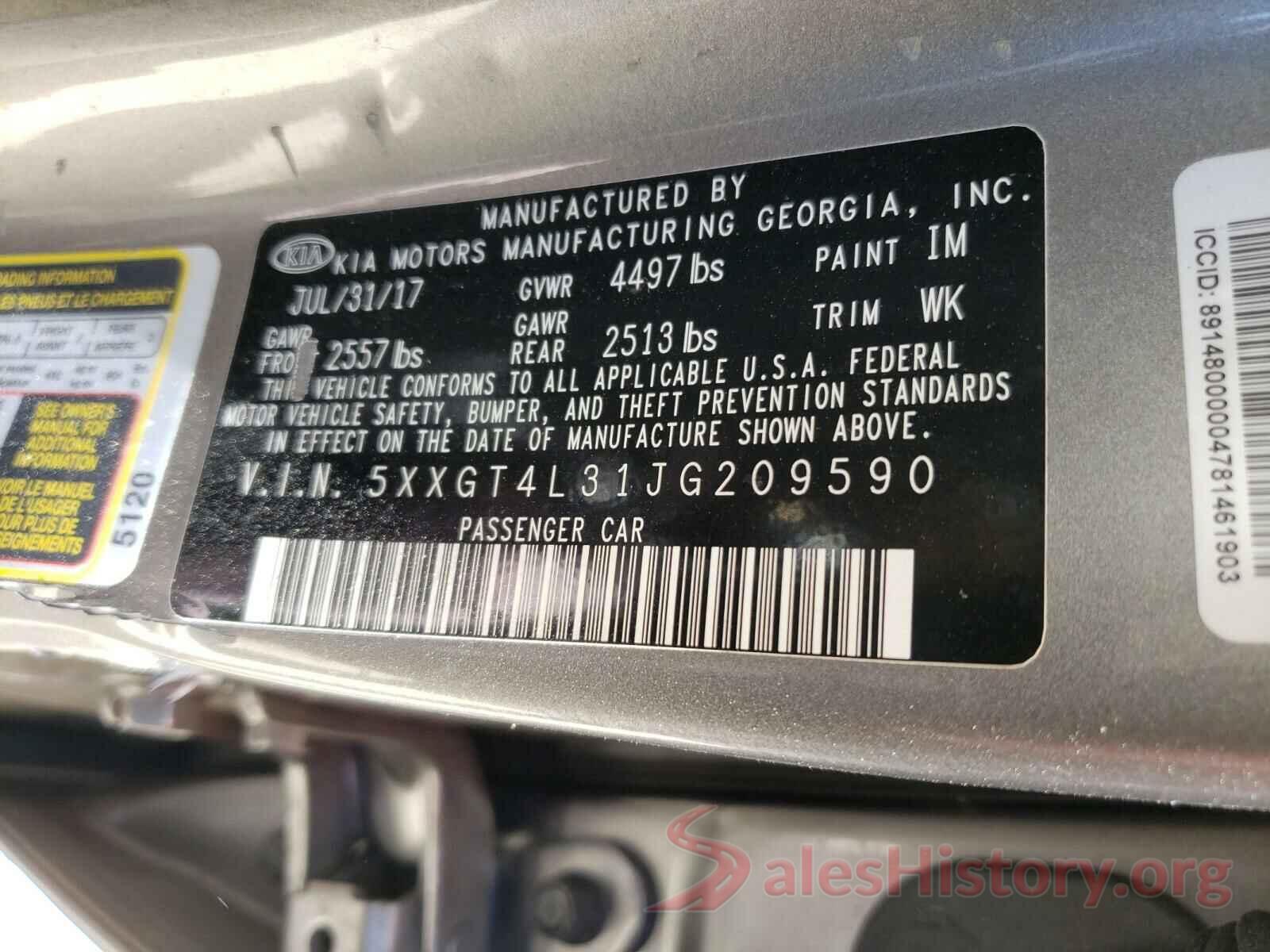 5XXGT4L31JG209590 2018 KIA OPTIMA