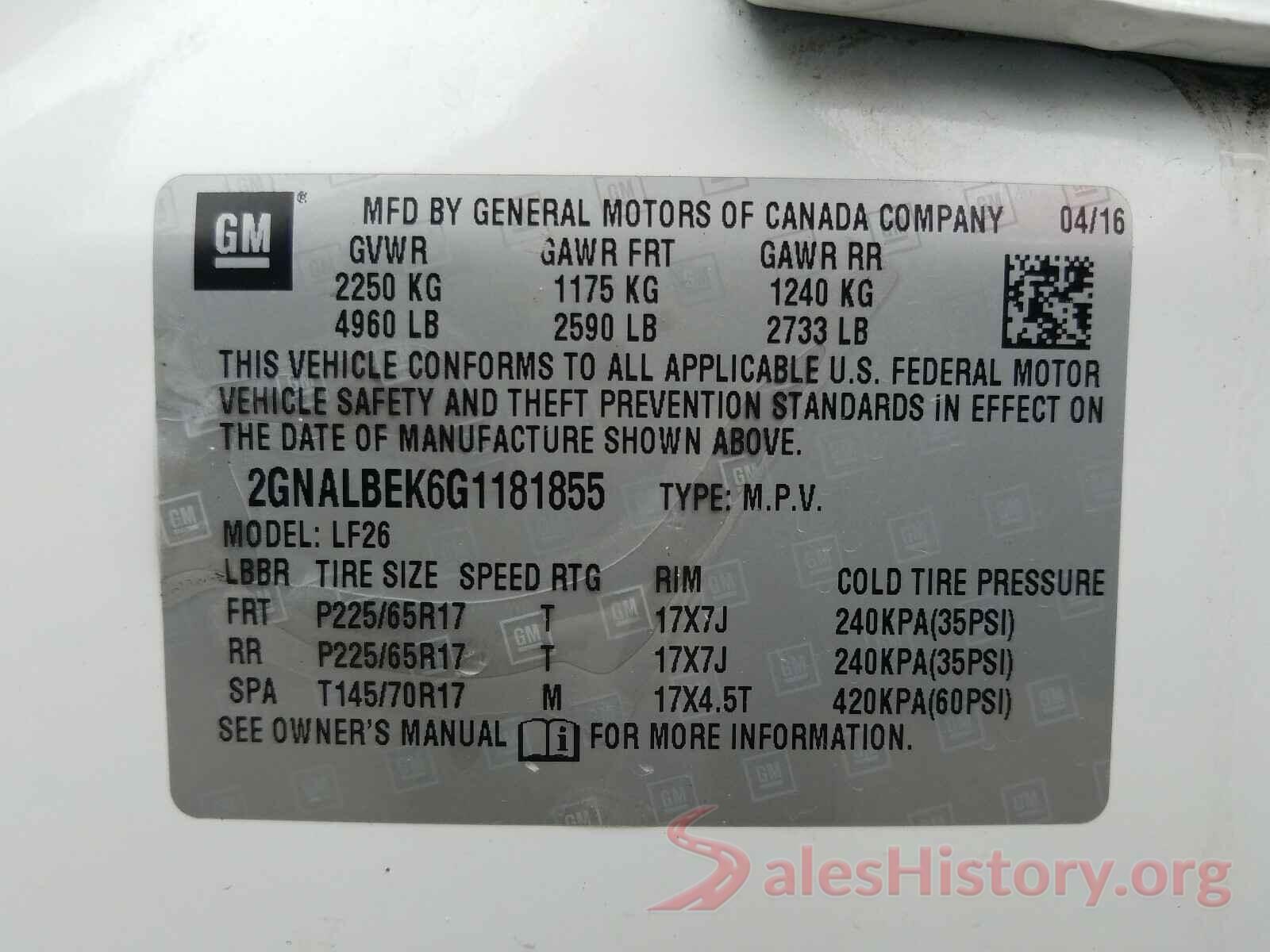 2GNALBEK6G1181855 2016 CHEVROLET EQUINOX