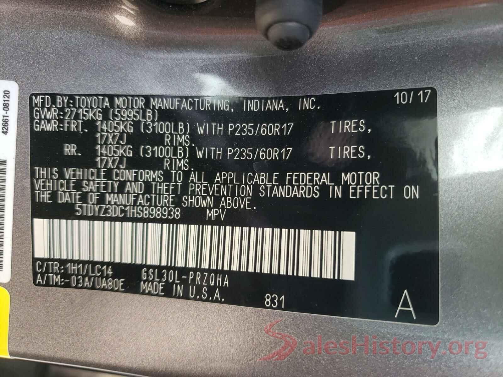 5TDYZ3DC1HS898938 2017 TOYOTA SIENNA