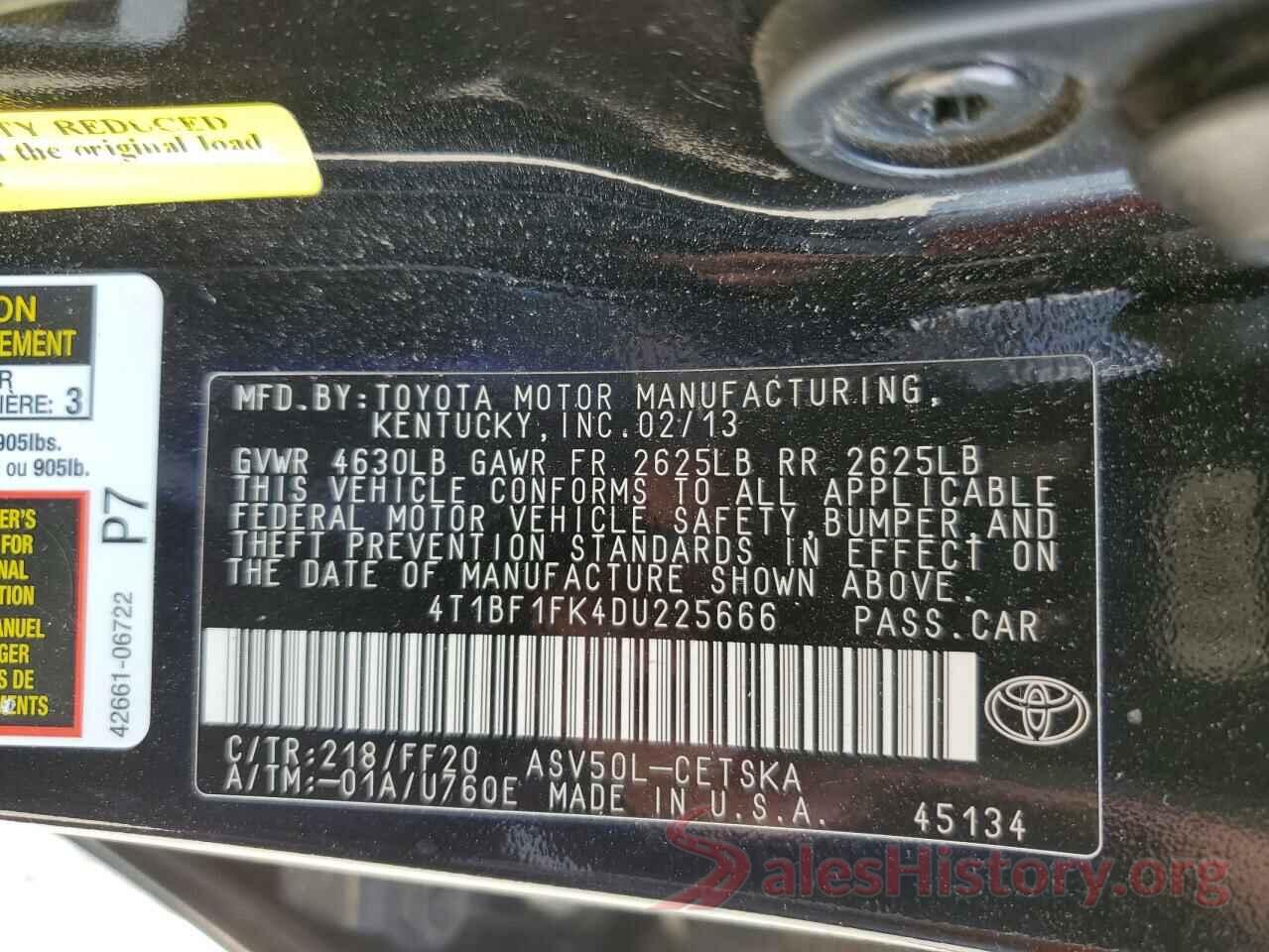 4T1BF1FK4DU225666 2013 TOYOTA CAMRY