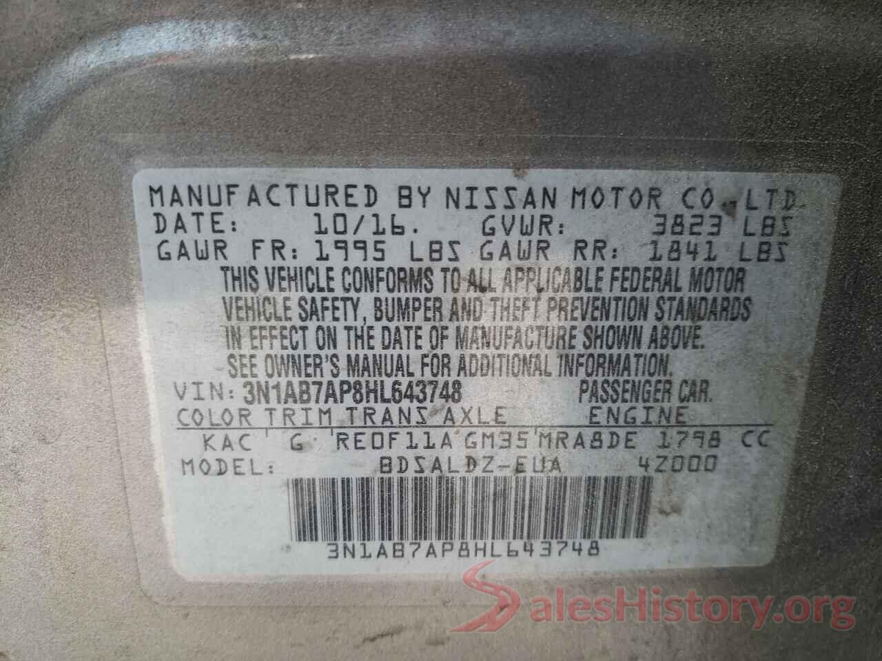 3N1AB7AP8HL643748 2017 NISSAN SENTRA