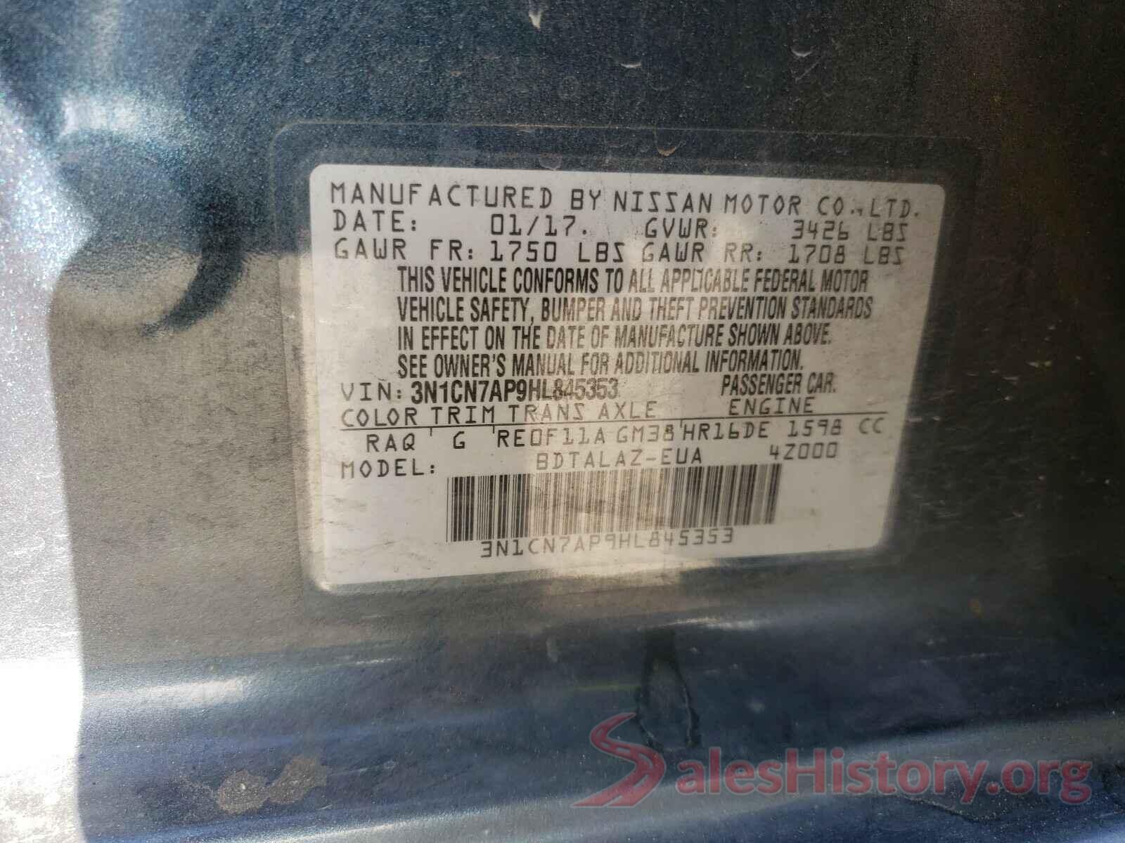 3N1CN7AP9HL845353 2017 NISSAN VERSA