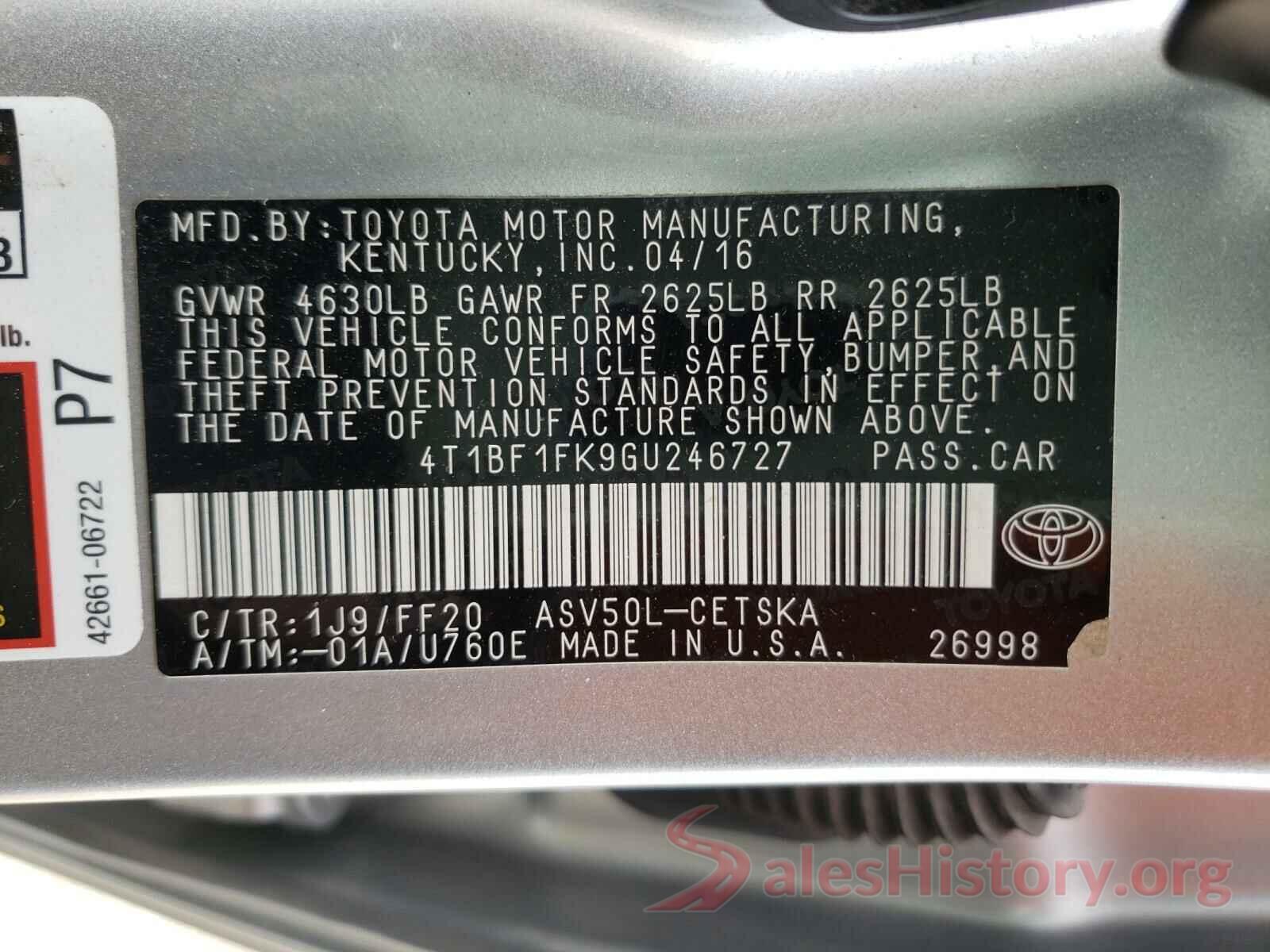 4T1BF1FK9GU246727 2016 TOYOTA CAMRY