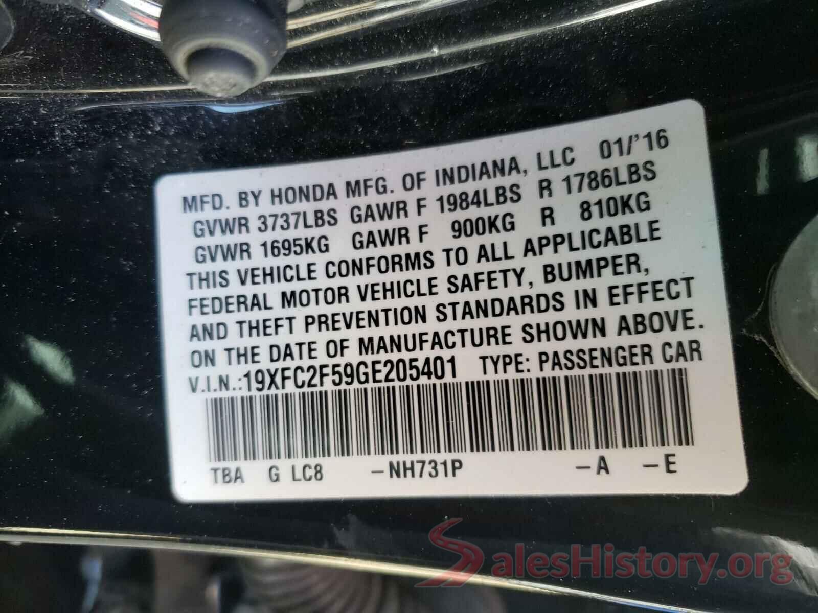 19XFC2F59GE205401 2016 HONDA CIVIC