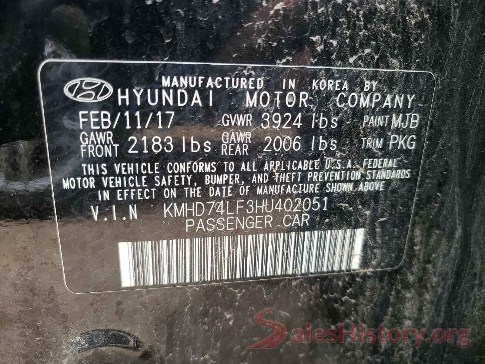 KMHD74LF3HU402051 2017 HYUNDAI ELANTRA