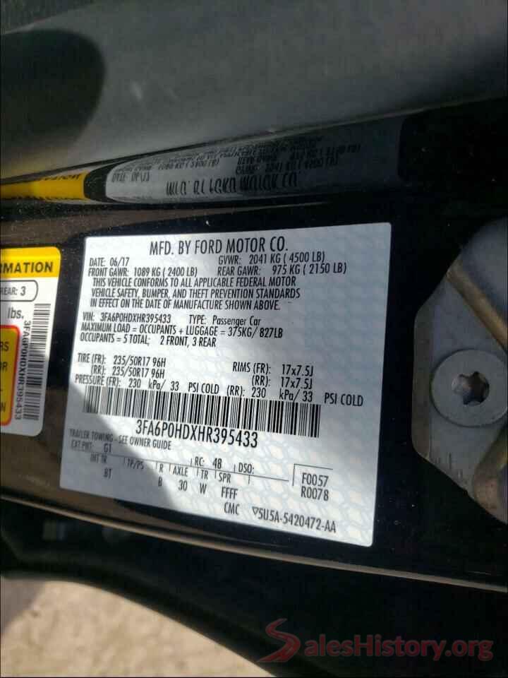 3FA6P0HDXHR395433 2017 FORD FUSION