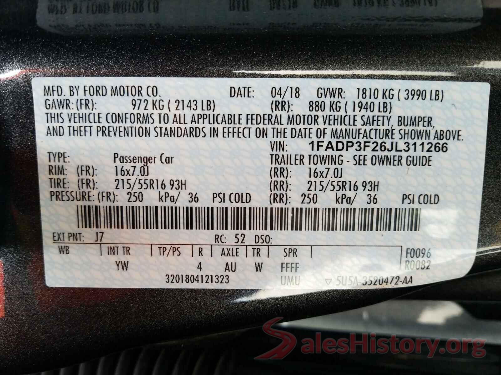 1FADP3F26JL311266 2018 FORD FOCUS