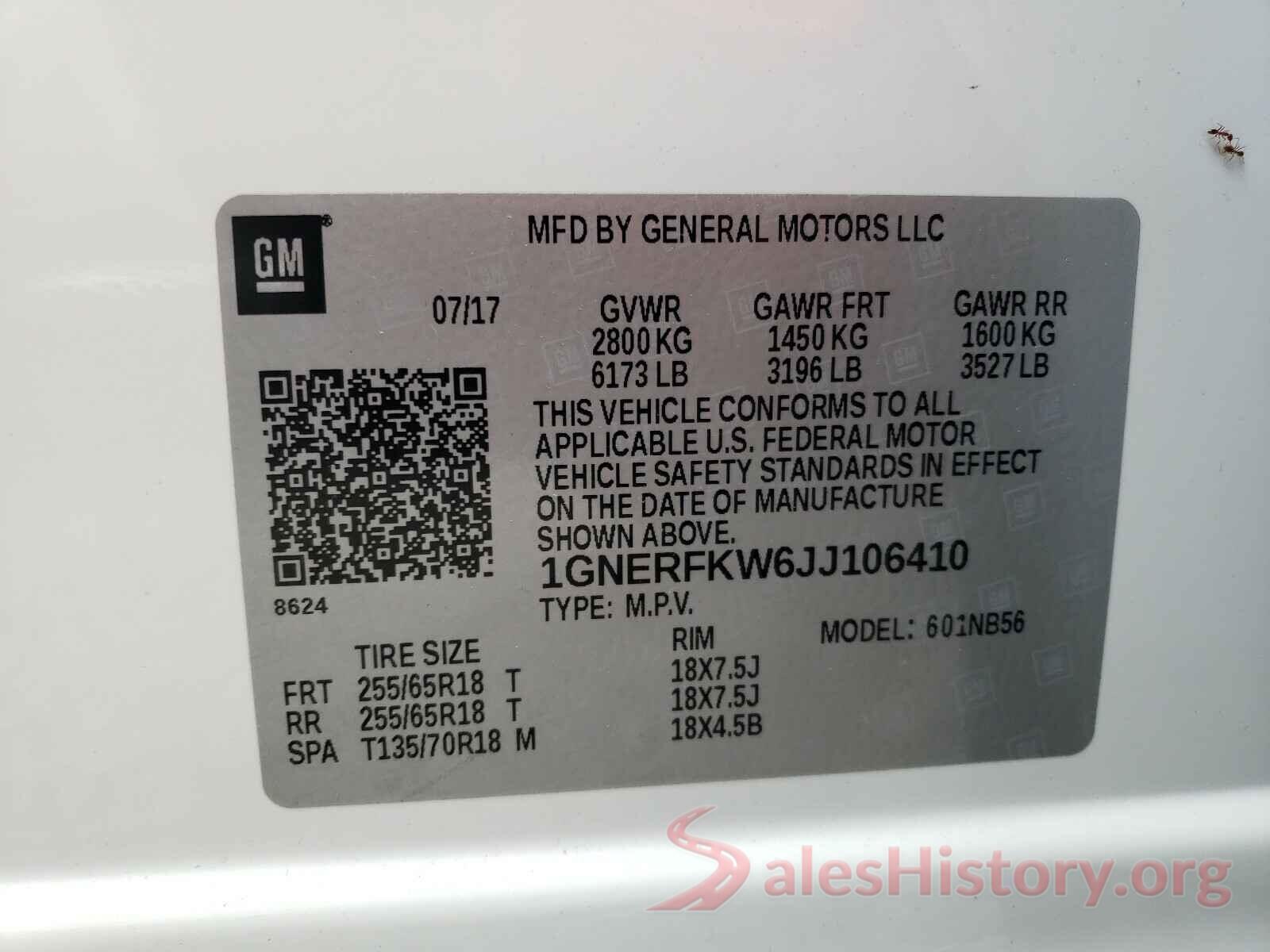 1GNERFKW6JJ106410 2018 CHEVROLET TRAVERSE