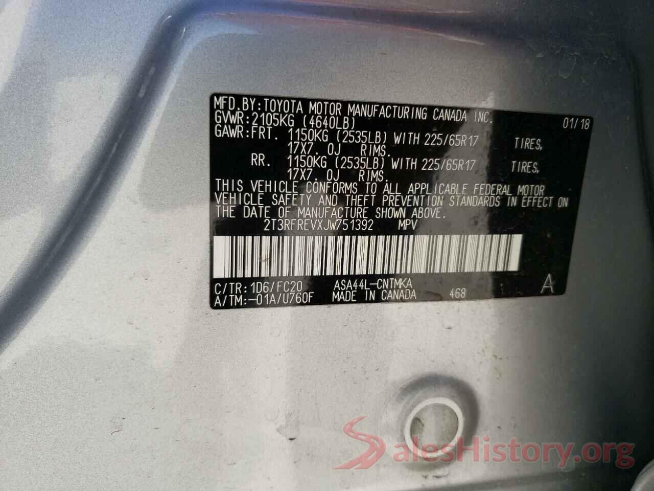 2T3RFREVXJW751392 2018 TOYOTA RAV4