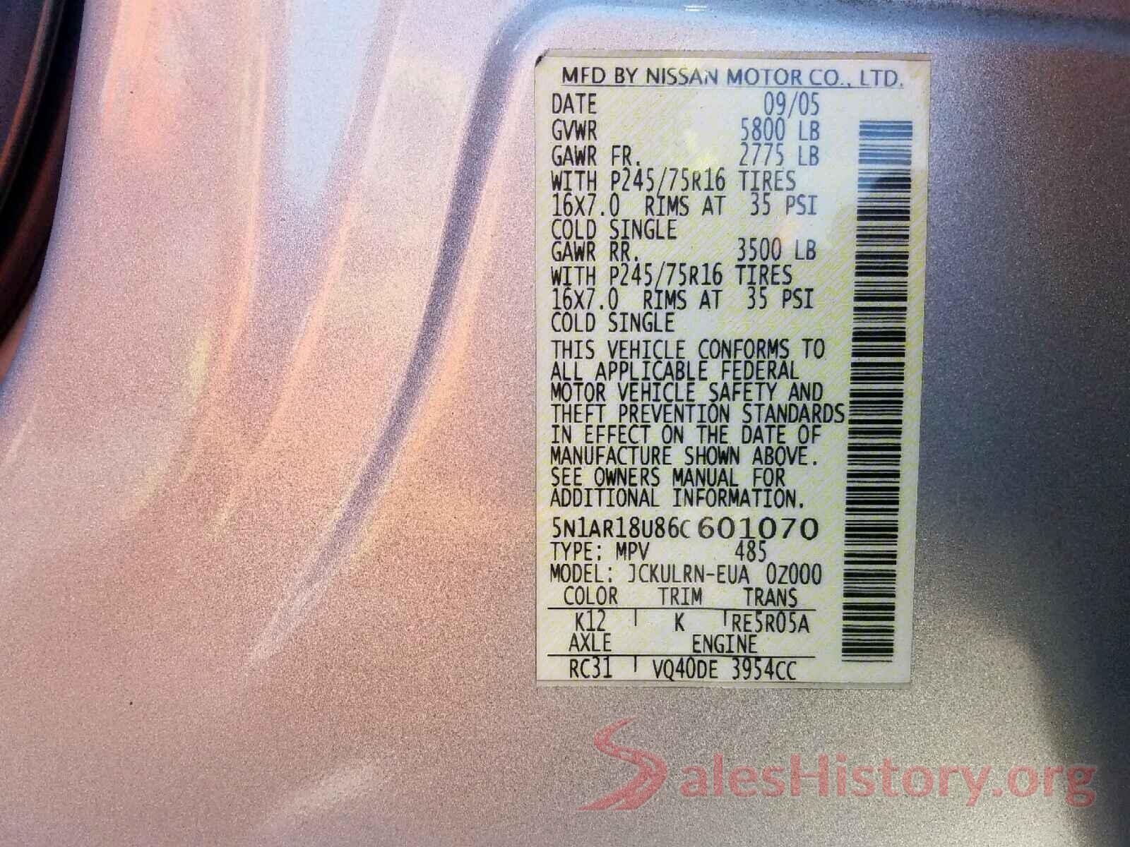 5N1AR18U86C601070 2006 NISSAN PATHFINDER