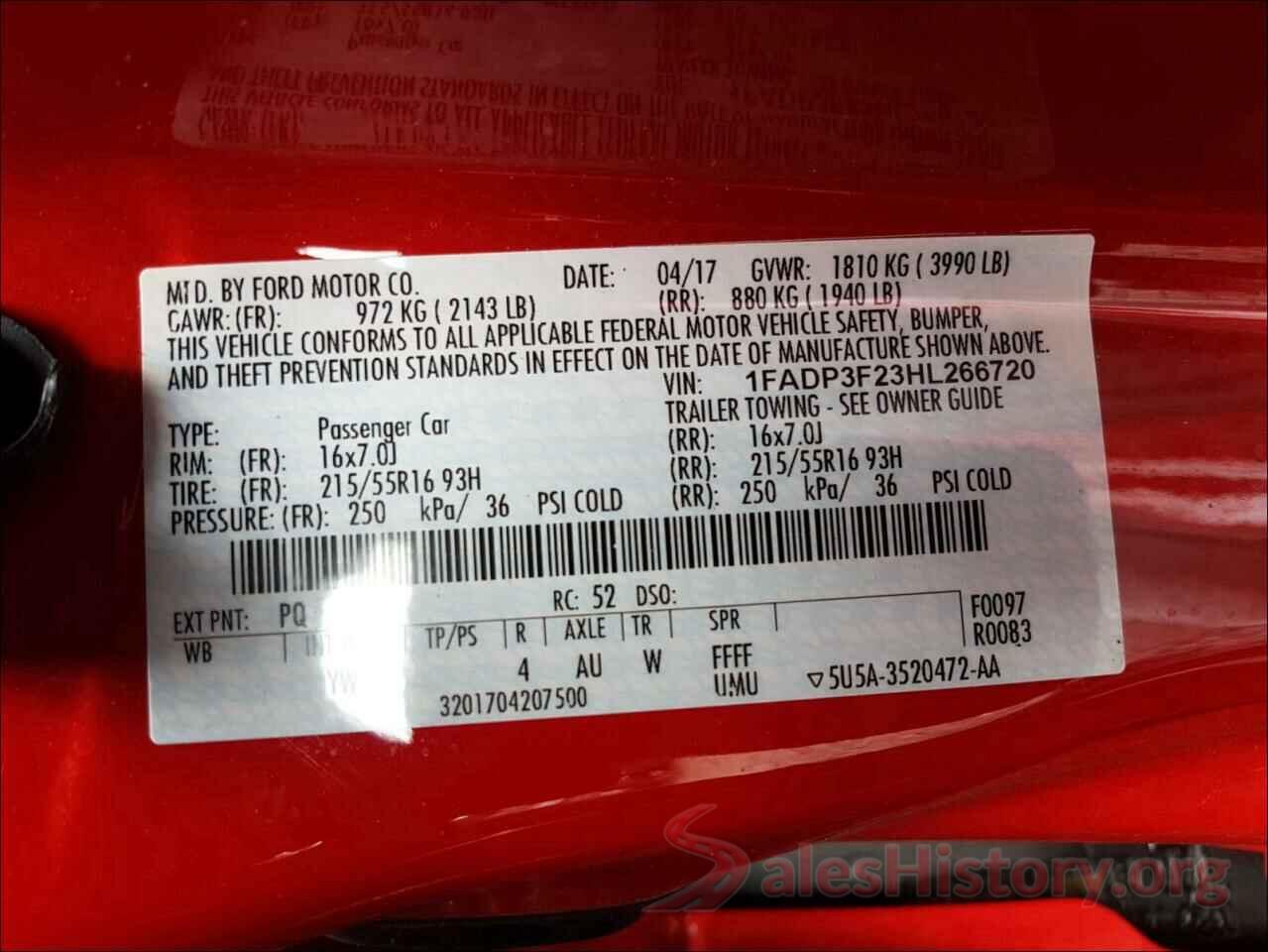 1FADP3F23HL266720 2017 FORD FOCUS